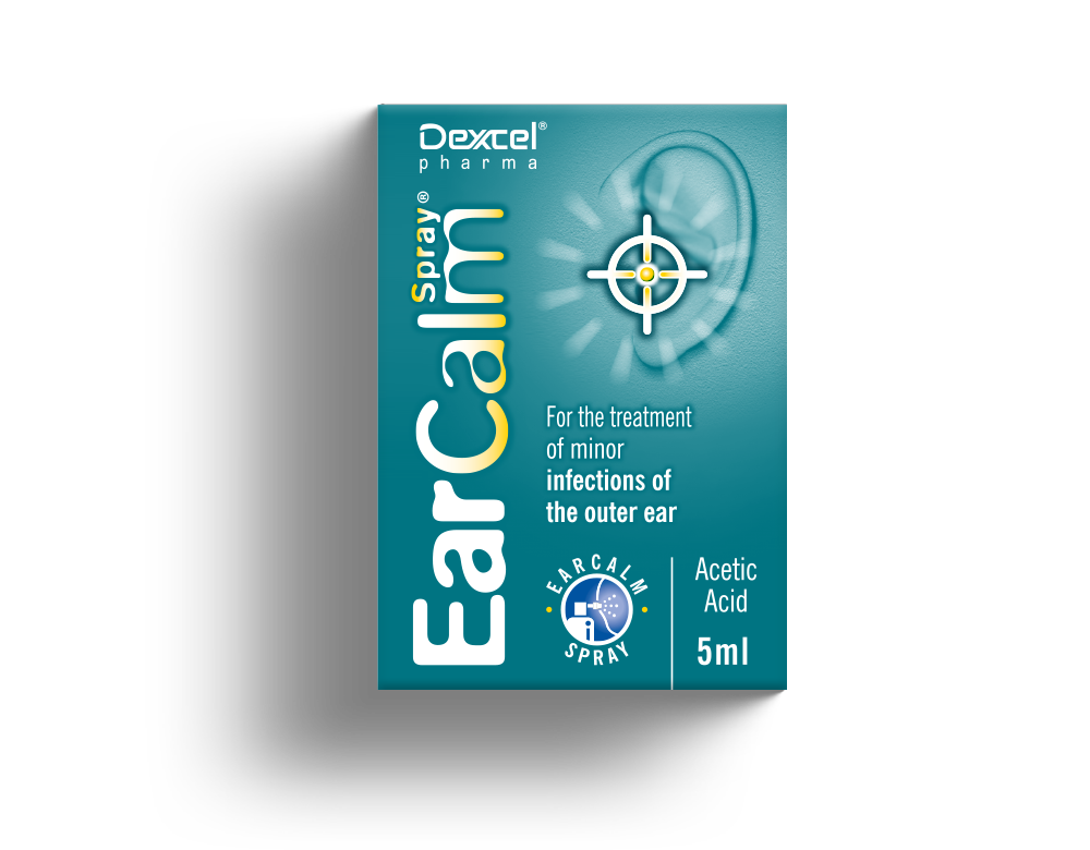 a photo of the box for EarCalm Spray - for the treatment of minor infections of the outer ear